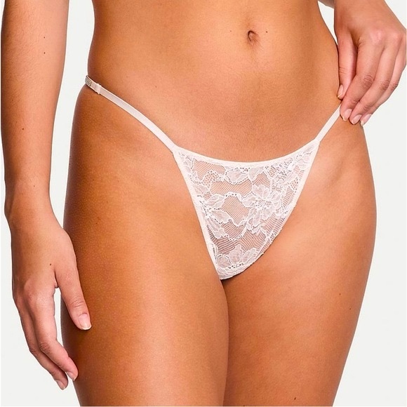 Victoria’s Secret White Shine Strap Lace V-String Panty - Picture 1 of 5